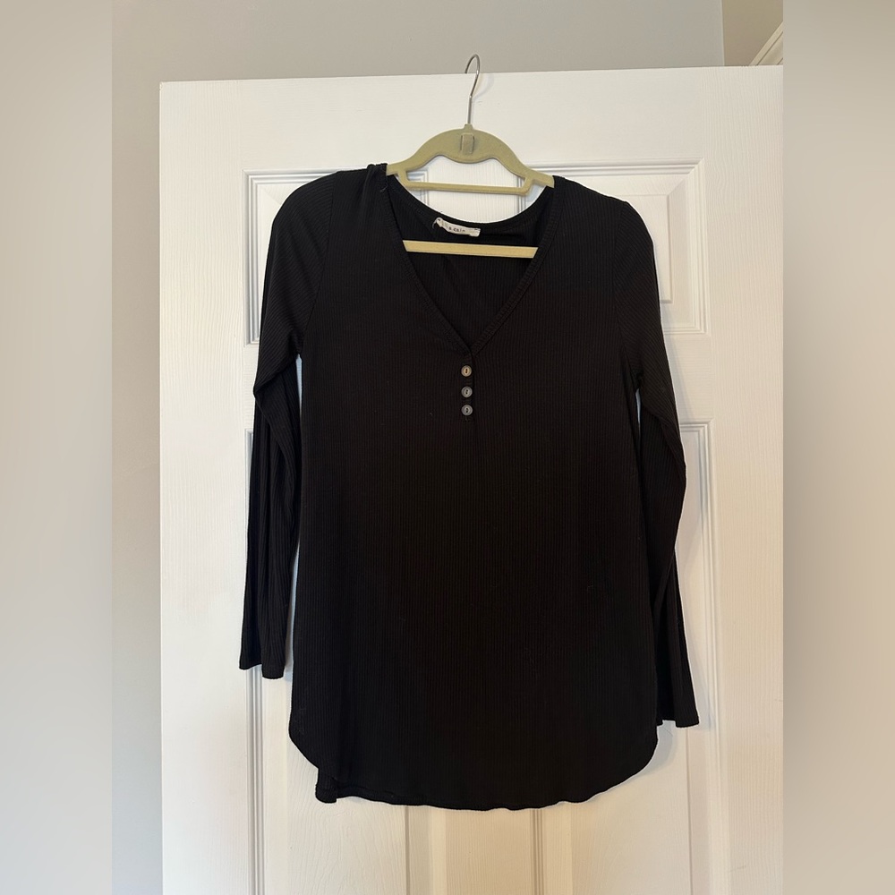 a.gain Black Ribbed Long-Sleeve Henley Top - Size L - Maternity